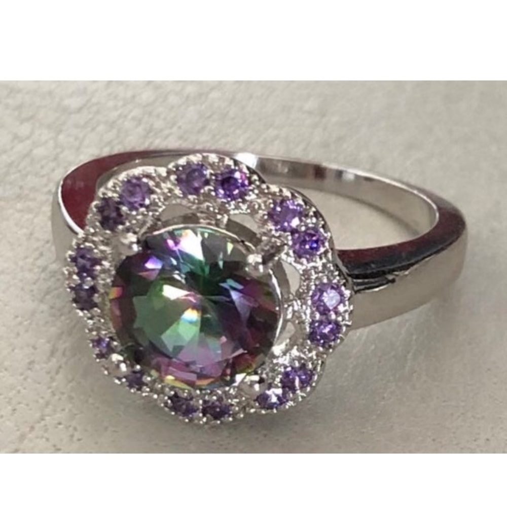 New Rainbow Mystic Topaz & Amethyst 925Ring Size 7 - Picture 4 of 9